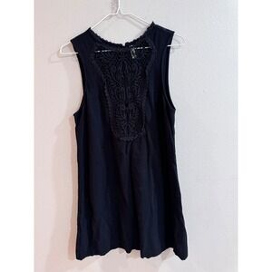 Free People Black Crochet Lace Detail Sleeveless Button Back‎ Mini Dress M